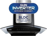 Glen Soundpro AC BLDC 60 cm Auto Clean Curved Glass 60 cm|BLDC Motor|Touch & Gesture Control| Autoclean| Filterless|Powerful Suction | Low Noise Wall Mounted black 1200 CMH Chimney