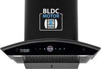 Hindware Smart Appliances Ripple Plus BLDC Autoclean 60 IN 1600 CMH 60 cm | Curved Glass | Filterless | Touch Control | Energy Efficient LED Light | Powerful Suction | Auto Clean Chimney(Wall Mounted, Black)
