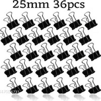 everlite paper binder clips size 25mm stainless still binder clip(Set of 36, black & silver)