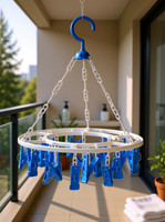 Urbanware Plastic Round Cloth Drying Stand Hanger with 24 Clips/pegs, Baby Clothes Hanger Stand, (Set of 1) Plastic Cloth Clips(Multicolor Pack of 24)