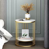 SH WOOD HANDICRAFTS Modern Round Metal Side Table with Marble Finish Top & Gold Frame Engineered Wood Coffee Table(Finish Color - WHITE & GOLDEN, DIY(Do-It-Yourself))