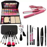 Mehaay cosmetics Make up kit + Hair straightener+ Mini make up brush + Curler + Kajal + 3 in 1(15 Items in the set)