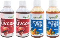 UJWALA AYURVEDASHRAM Livcon and Assicon Combi pack I Health & Weight Gain Syrup(4 Items in the set)