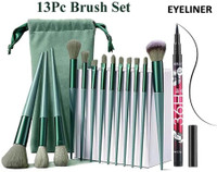 GoFlow premium 13 pcs makeup brush with bag with deep black waterproof eyeliner(2 Items in the set)