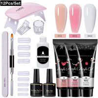 BOZLIN Poly Nail Gel Extension Kit for Builder Gel UV Nail Art Kit Nail Extension Set (Nude, Pink, White)(12 Items in the set)