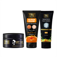 TRU HAIR & SKIN SPF 50 Stylish Cream 50gm + Alpha Glow 25ml + Nanotechnology Facewash COMBO(3 Items in the set)