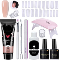 PEACORA Acrylic Poly Nail Gel Nail Extension Set with Top Coat, Base Coat & UV (Nude)(11 Items in the set)