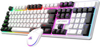 Ant Esports KM1610 LED Keyboard & Mouse,104 Keys Rainbow Backlit Keyboard 7 Color RGB Mouse Combo Set Designed for Gaming(White)