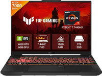 ASUS TUF Gaming A16 (2025) AMD Ryzen 7 Hexa Core 7445HS - (16 GB/1 TB SSD/Windows 11 Home/6 GB Graphics/NVIDIA GeForce RTX 4050/144 Hz) FA607NUG-RL189WS Gaming Laptop(16 Inch, Mecha Gray, 2.2 Kg, With MS Office)