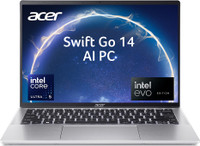 Acer Swift Go 14 Powered EVO AI PC Intel Core Ultra 5 125H - (16 GB/512 GB SSD/Windows 11 Home) SFG14-72T-549E Thin and Light Laptop(14 Inch, Pure Silver, 1.32 Kg, With MS Office)