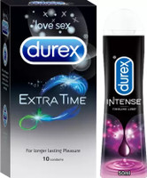 DUREX Extra Time condom 10s and Lube Intense Lubricant Gel(Pack of 1 For Men)