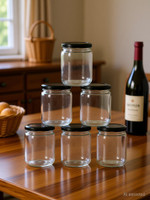 Skyper Glass Grocery Container  - 600 ml(Pack of 6, Black)