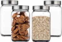 Optiq Glass Pickle Jar  - 1000 ml(Pack of 4, Silver)