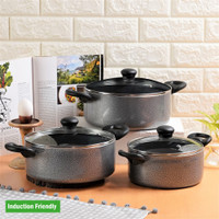 Kreme DELUXE 3mm Induction Bottom Casserole 2.5L + 3.5L + 4.5L Set of 3 pcs Induction Bottom Non-Stick Coated Cookware Set(Aluminium, 3 - Piece)