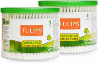 Tulips Cotton Ear Buds {Pack of 2} with White PAPER Stick, 300 Sticks in a Box(2 Units)