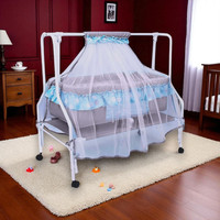 KIDDERY Ares | Value Baby Cradle | New improved Mattress Design | 25% More Space for Baby | Mosquito Protection Net | All Wheel Lock | 0-8 months | Blue(Blue)