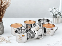 YM Stainless Pack of 6 Stainless Steel Premium Tea & Coffee Cup Set 140ml(Silver, Cup Set)