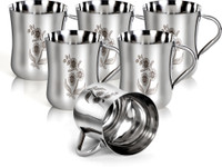 Q4S Flower design print Steel cup Stainless Steel Coffee Mug(160 ml, Pack of 6)