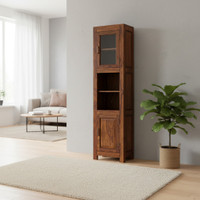 APRODZ Sheesham Wood High Wooden Cabinet, Showcase, Cupboard, Sideboard, with Two Doors Solid Wood Cupboard(Finish Color - Brown, Pre-assembled)