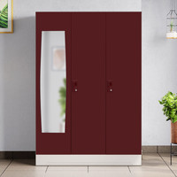 Interio by Godrej Slimline 3 Door with Locker and Mirror Metal Almirah(Finish Color - Body: Royal Ivory, Door: Russet, Knock Down)