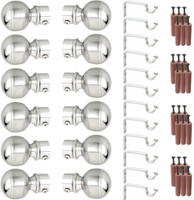 GRIVAN Silver Rod Rail Bracket, Curtain Knobs, Curtain Hooks Metal(Pack of 12)
