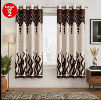 Story@home 152 cm (5 ft) Window Polyester Semi Transparent Curtain (Pack Of 2)(Brown, Beige, Printed)