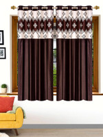 Stella Creations 152 cm (5 ft) Window Polyester Semi Transparent Curtain (Pack Of 2)(Brown, Printed)