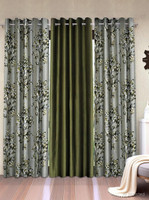 Fashion String 213 cm (7 ft) Door Polyester Semi Transparent Curtain (Pack Of 3)(Green, Floral)