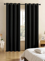 Home Stylish 152 cm (5 ft) Window Silk Blackout Curtain (Pack Of 2)(Black, Solid)