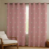 WEAVELINES 213 cm (7 ft) Door Cotton Room Darkening Curtain (Pack Of 2)(Pink & White, Floral)