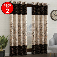 Story@home 215 cm (7 ft) Door Polyester Semi Transparent Curtain (Pack Of 2)(Cream, Brown, Printed)