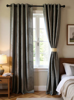DTODEXPRESS 213.3 cm (7 ft) Door Polyester Room Darkening Curtain (Pack Of 2)(Grey, Floral)