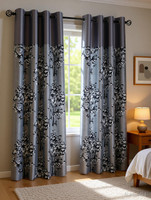 DARSHANAM WORLD 214 cm (7 ft) Door Polyester Semi Transparent Curtain (Pack Of 2)(Grey, Printed)