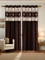 Stella Creations 214 cm (7 ft) Door Polyester Semi Transparent Curtain (Pack Of 2)(Brown, Printed)