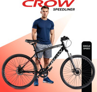 Crow SPEEDLINER SINGLE SPEED|FRONT SUSPENSION|DUAL DISC|HYBRID|700C 700C T (inch) Hybrid Cycle/City Bike(Single Speed, Black, Only Front Suspension)