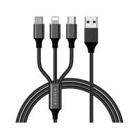 Bestor 3-in-1 Cable 2 A 1.2 m Multi Charging Cable 4ft 3 in 1 Nylon Braided Multiple USB Fast Charging Cable for Android, iOS and Type C Devices USB Port Connectors Compatible Smart Phones & Tablets And More (Black)(Compatible with Mobiles, Tablets, Smart Phones, iOS Devices, Android Devices, Black,
