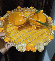 Masoom Wood Decorative Platter(Yellow)