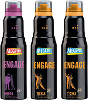 Engage Deo Combo 1 Nudge 220ml and 2 Tickle 220ml Deodorant Spray  -  For Men(660 ml, Pack of 3)