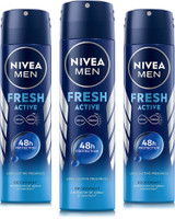NIVEA Men Fresh Active Long Lasting Anti-Perspirant Pack of 3 Deodorant Spray  -  For Men(150 ml, Pack of 3)