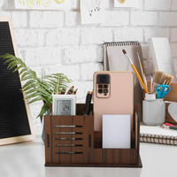 Brothers Creation 3 Compartments Wooden Desk Organizers(Brown)