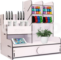 Expro 13 Compartments Wood Pen Stand,Phone Stand, Multipurpose Office Desk Organiser(DIY)(White)