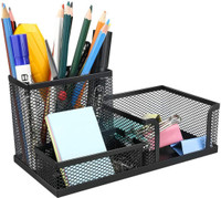 crownsmill 3 Compartments metal pen stand(Black)