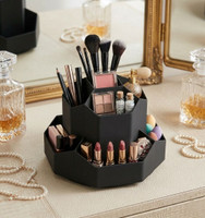SCONERY 5 Compartments Plastic Countertop Storage for Dressing Table & Stationery items(Black)