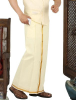 GUGOLIYA SANDAL COLOR Premium quality Golden Jari cotton SINGLE OPEN Solid Men Dhoti
