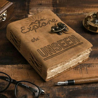 DI-KRAFT Leather Cover Engraved Diary With Metal Lock Daily Use Journal A5 Diary unruled 100 Pages(Brown 20)
