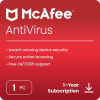 McAfee 1 PC 1 Year Anti-virus Compatible with Windows (Email Delivery - No CD)(Standard Edition)