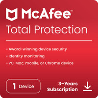 McAfee Total Protection 2023 1 PC 3 Years Total Security Compatible with Windows, Android, Mac, iOS (Email Delivery - No CD)(Standard Edition)