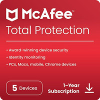 McAfee 2026 5 PC 1 Year Total Security Compatible with Android, Windows and Mac, iOS (Email Delivery - No CD)(Standard Edition)