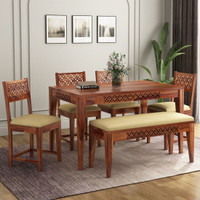 Mooncraft Furniture Wooden Dining Table with 4 Chairs & 1 Bench Solid Wood 6 Seater Dining Set(Finish Color -Honey Teak, Knock Down)