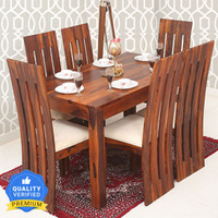 Kendalwood Furniture Premium Dining Room Furniture Wooden Dining Table with 6 Chairs Solid Wood 6 Seater Dining Set(Finish Color -Honey Finish With Cream Cushion, DIY(Do-It-Yourself))